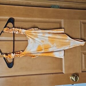 🆕️ Orange And White Tie Dye Ruffle Strap Bodysuit